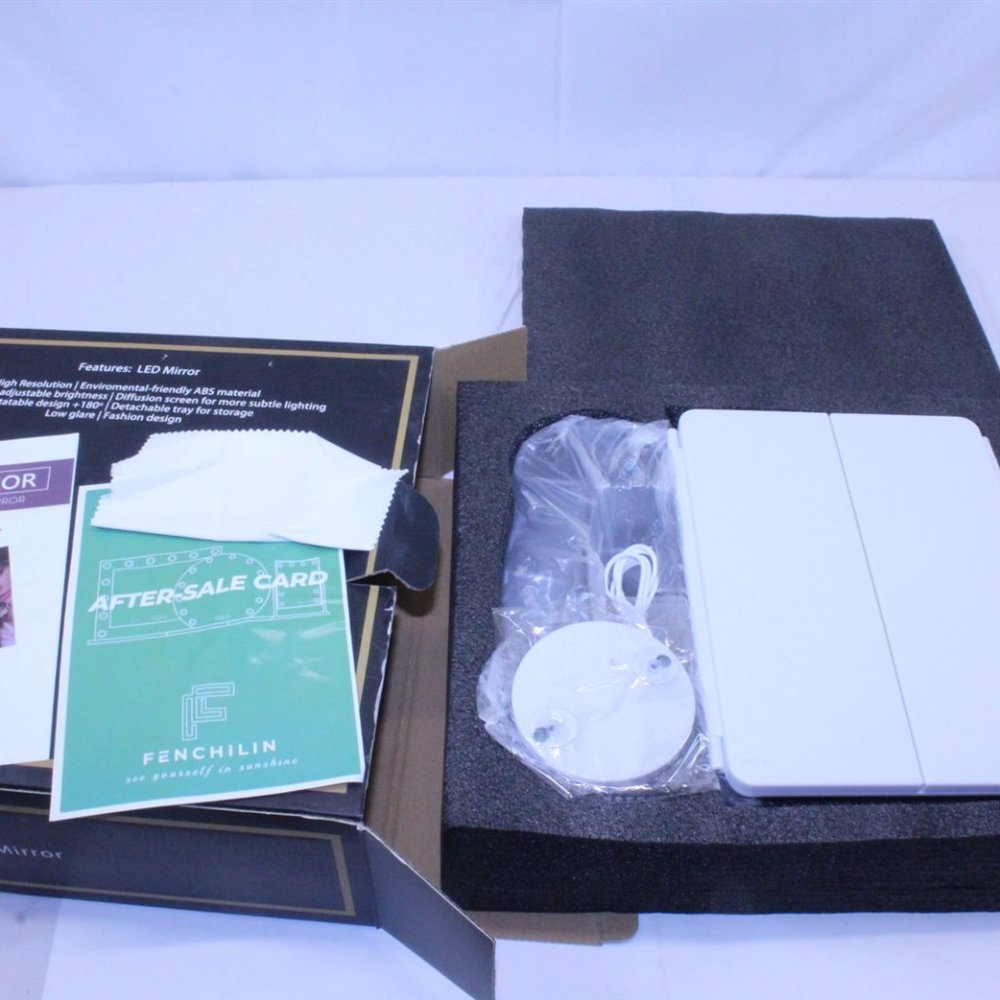 NEW LED Lighted Vanity Mirror White Tri-Fold Dimmable